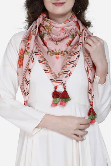 Ethnic Print Light Pink Pure Cotton Printed Scarf